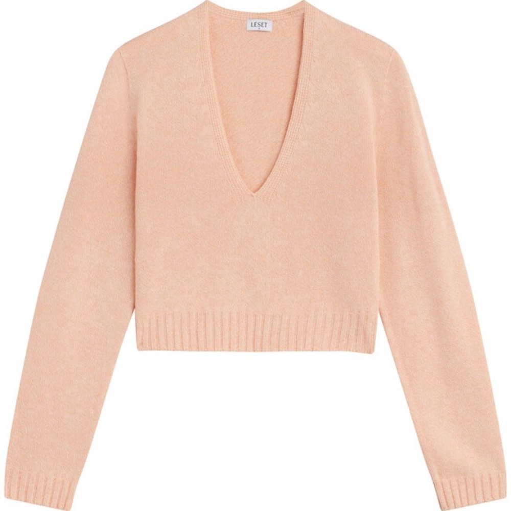 LESET Zoe Crop V Neck Pullover Peach Melange Size L